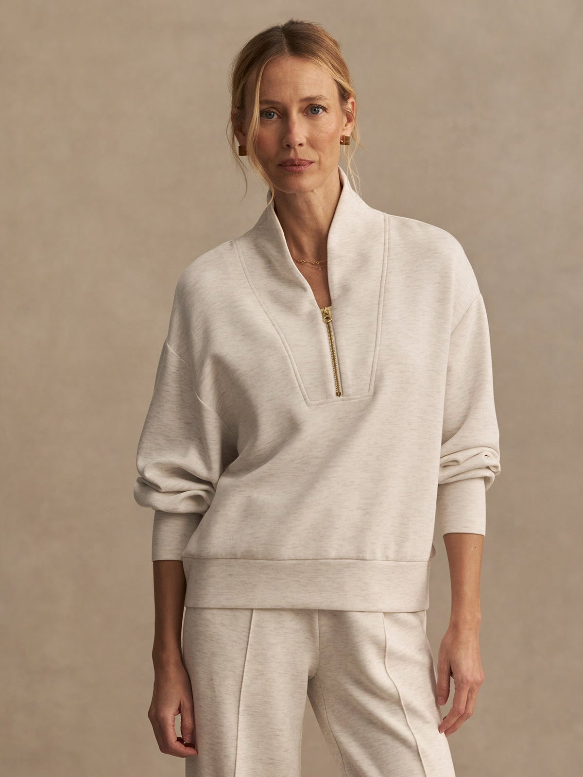 Davidson Sweat in Ivory Marl, front view of a relaxed-fit sweatshirt.