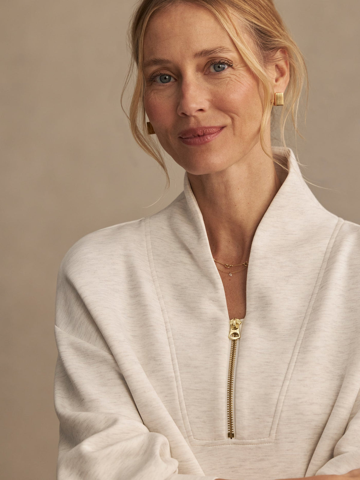 Front view of Davidson Sweat in Ivory Marl, a long-sleeve relaxed-fit sweatshirt.