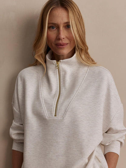 Hawley Half Zip Sweat - Ivory Marl / XXS