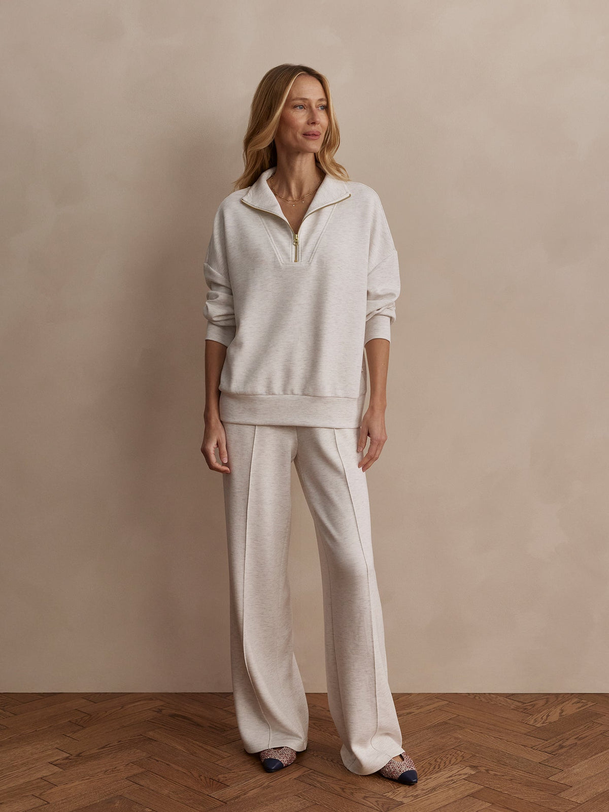 Hawley Half Zip Sweat - Ivory Marl / XXS