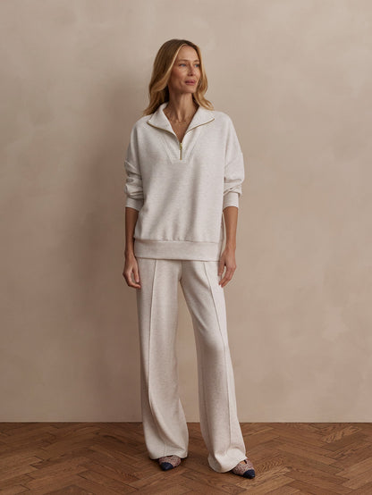 Hawley Half Zip Sweat - Ivory Marl / XXS