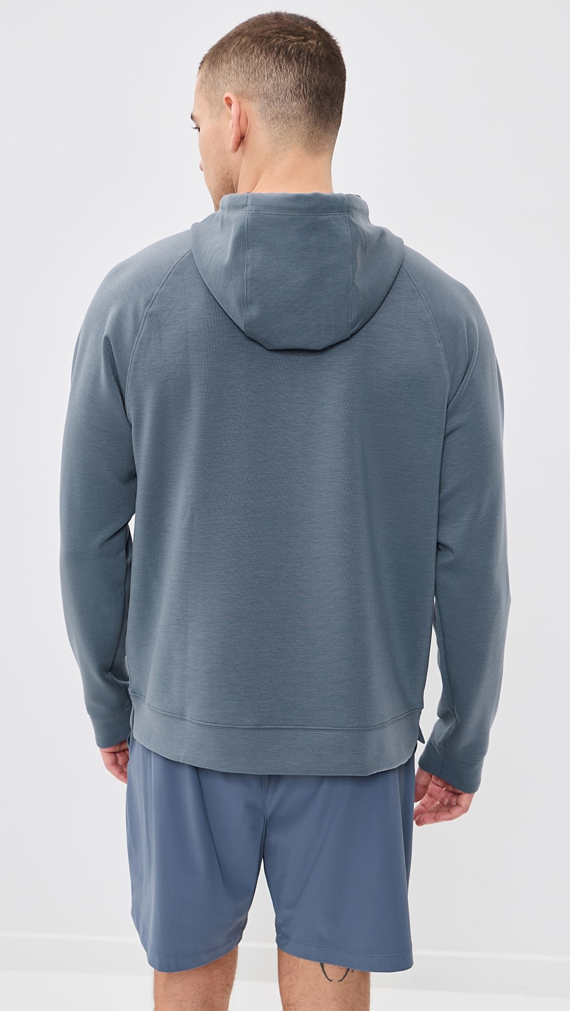 Rhone DreamState Hoodie in Shale Blue, back model view