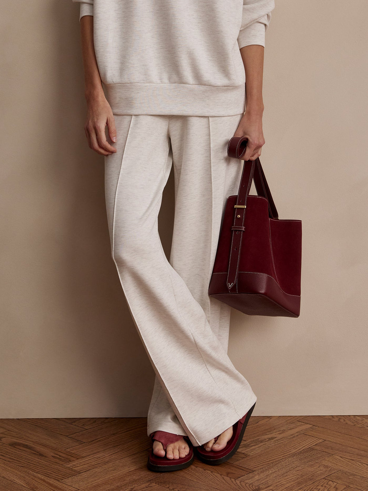 Product photo of The Wide Leg Pant 28 Ivory Marl, ivory marl wide-leg pants.