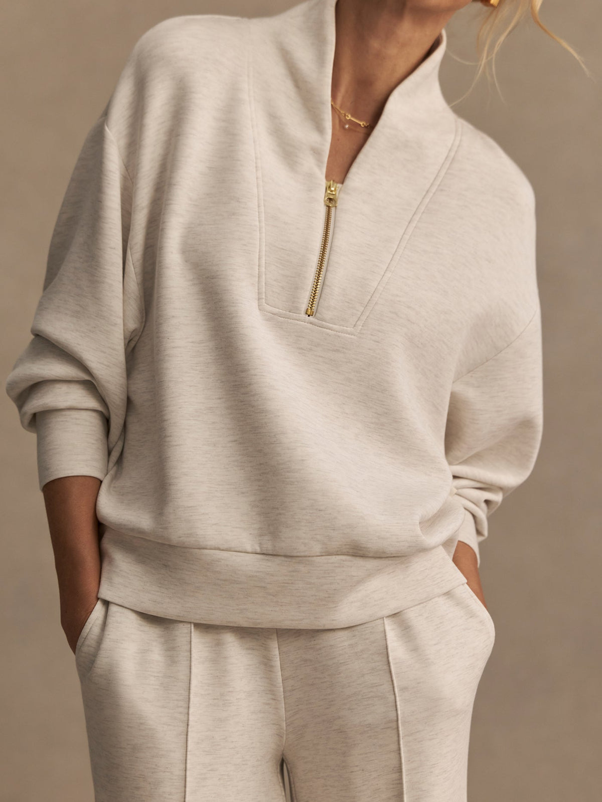 Varley Davidson Sweat in Ivory Marl