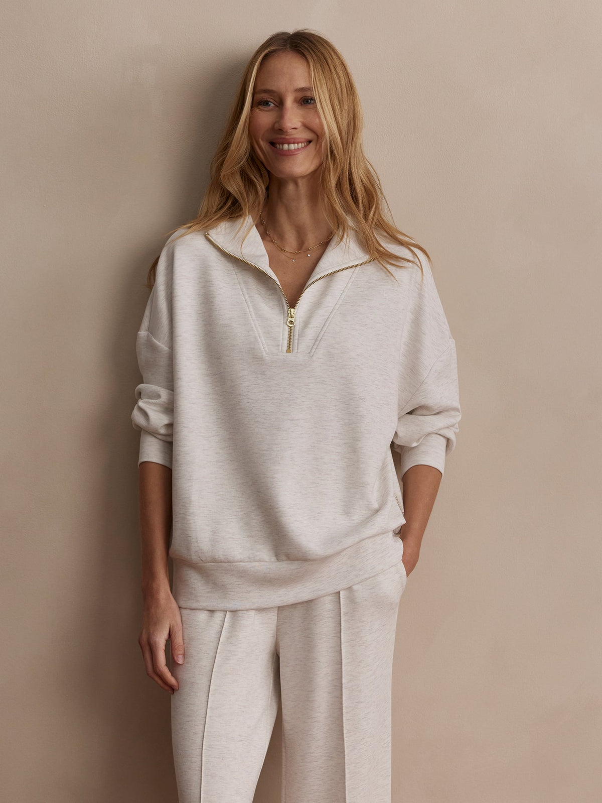 Varley Hawley Half-Zip Sweat in Ivory Marl
